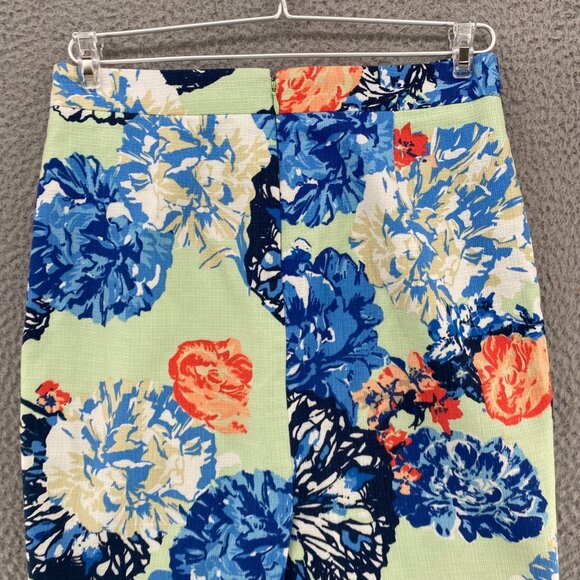 J Crew Skirt Womens 0 Blue Multi Floral Pencil Below Knee Cotton Office Career - Picture 4 of 11